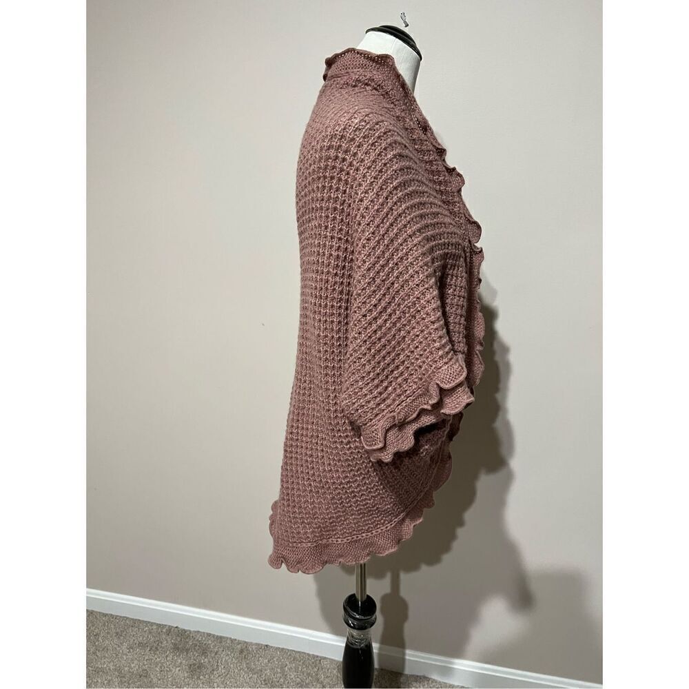 Anthropologie moth cardigan sweater scalloped edge waffle knit boho size S - Picture 4 of 10